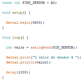 Código para leitura do sensor de humidade